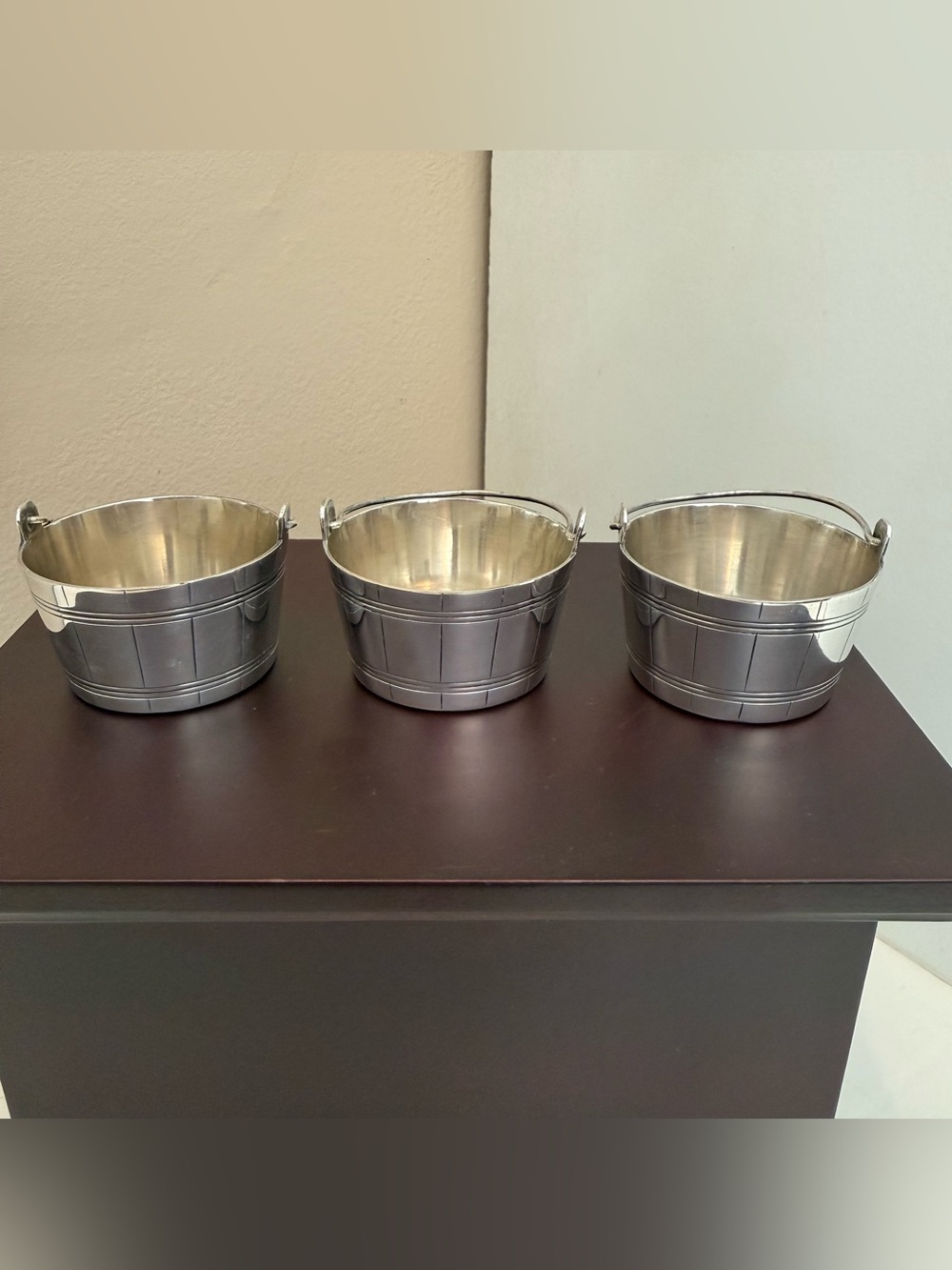 Vintage Silver Plate Mini Salt Cellar Bonbon Baskets Set of 3 Swing Handle